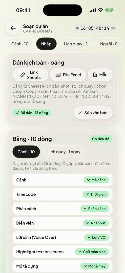 ShotBook – Nhập kịch bản