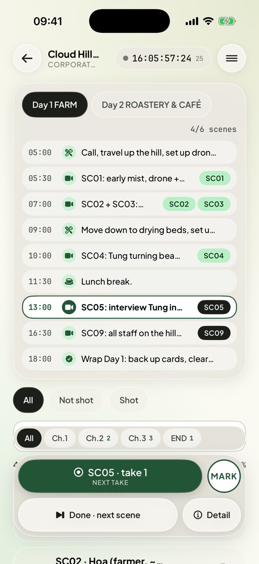 ShotBook – Daily call sheet