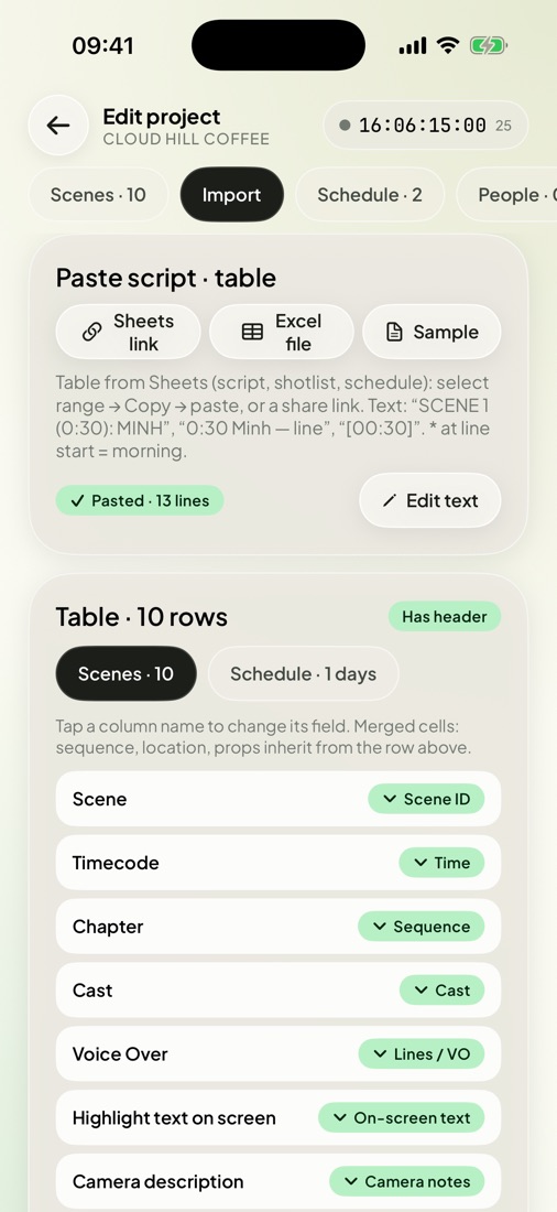 ShotBook – Script import