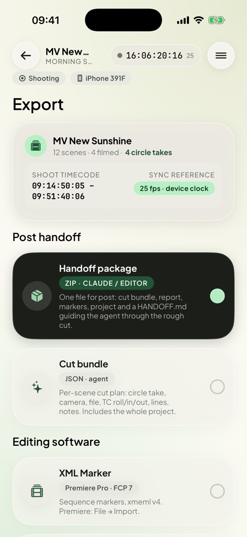 ShotBook – Post-production export